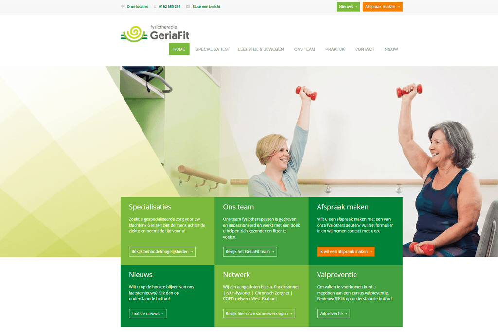Portfolio item: bouw van een nieuwe WordPress website met webshop voor fysiotherapie praktijk GeriaFit