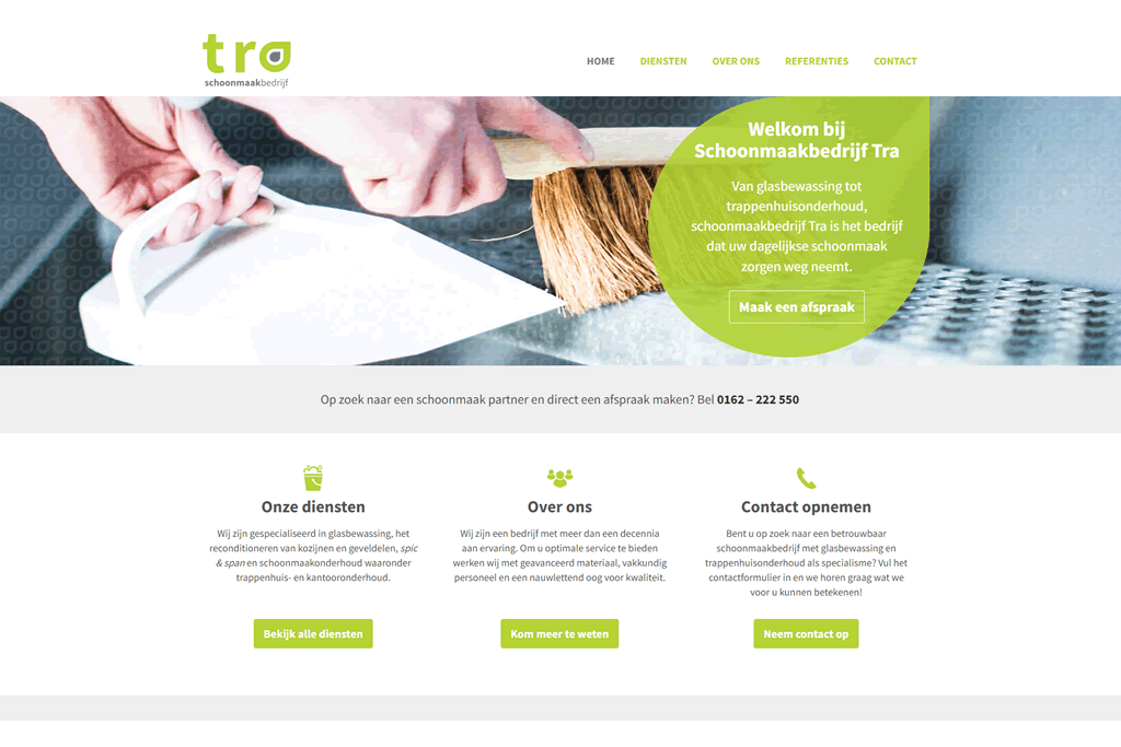 Portfolio item: de WordPress hosting voor Schoonmaakbedrijf Tra